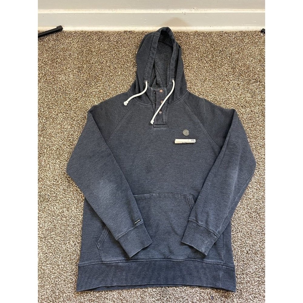 Vintage Volcom Stone Dark Heather Gray Hoodie Sweatshirt Mens Sz M 1/4 Button Up